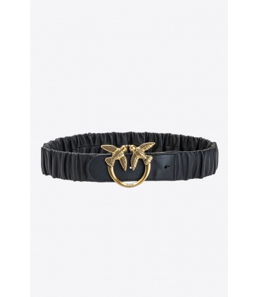 Pinko 1H2122Y87E Z99Q LOVE RUFFLE BELT H4 NERO-ANTIQUE GOLD