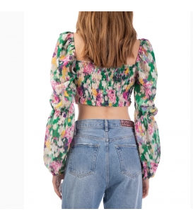 LE VOLIERE T549 CROPPED TOP FLOREALE MANICA LUNGA
